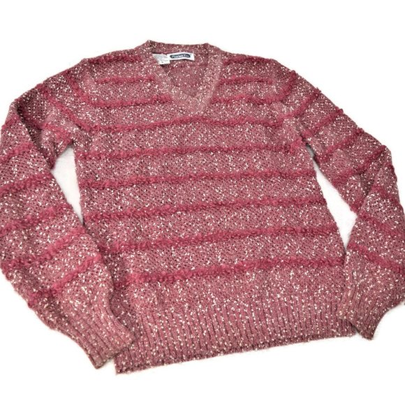 Vintage Mariea Kim Texture Multi-Knit Womens Sweaters Pink White Wool Stripe M - Picture 9 of 9